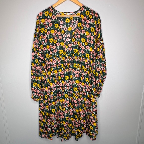 Boden Dresses & Skirts - Boden Womens Floral Boho Tiered Smock Midi Dress Yellow Pink US 8L D0422